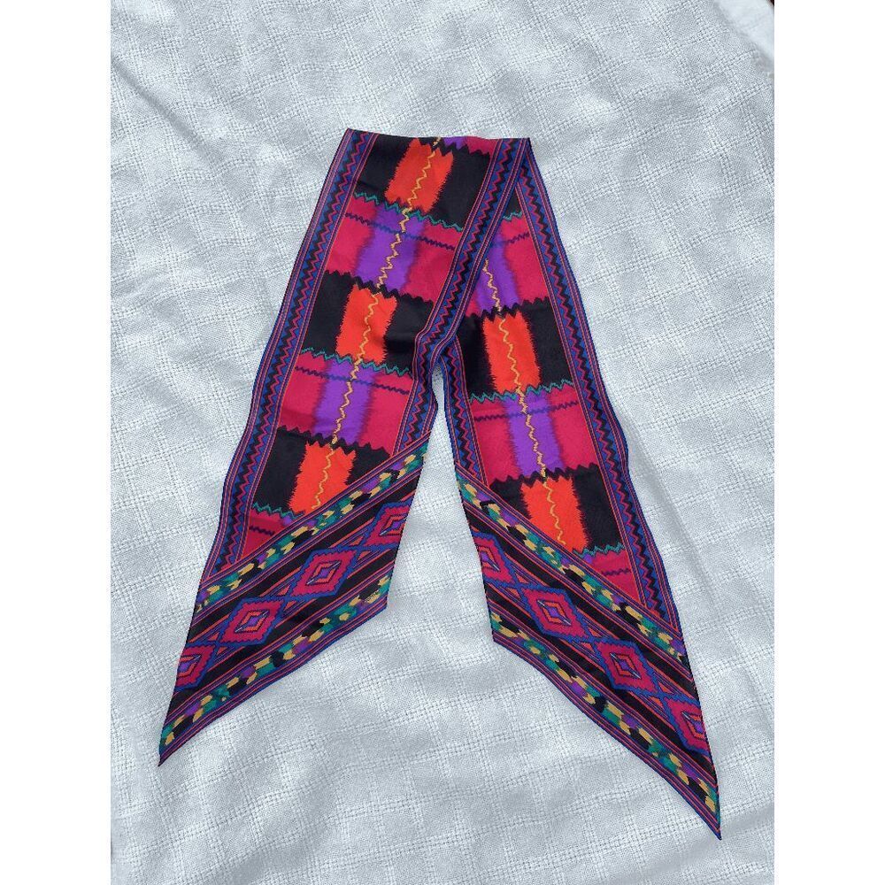 VTG Liz Claiborne Silk Scarf Southwestern Geometric Santa Fe Dopamine